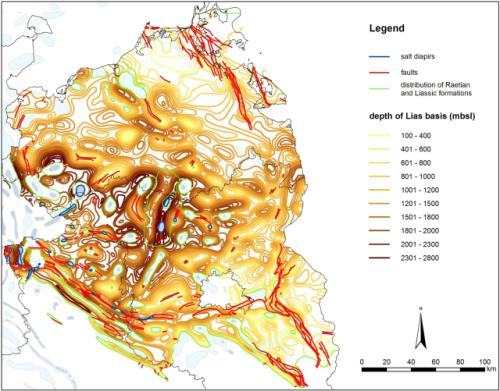Karte Verbreitung und Tiefenlage Lias in NO-Deutschland