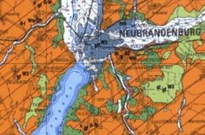 Ausschnitt aus der geologischen Karte der an der Oberfläche bis in fünf Meter Tiefe anstehenden quartären Bildungen (Blatt Neubrandenburg/Torgelow). 